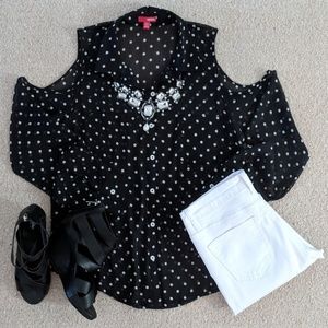 Bongo Cold Shoulder Black/White Polkadot Blouse